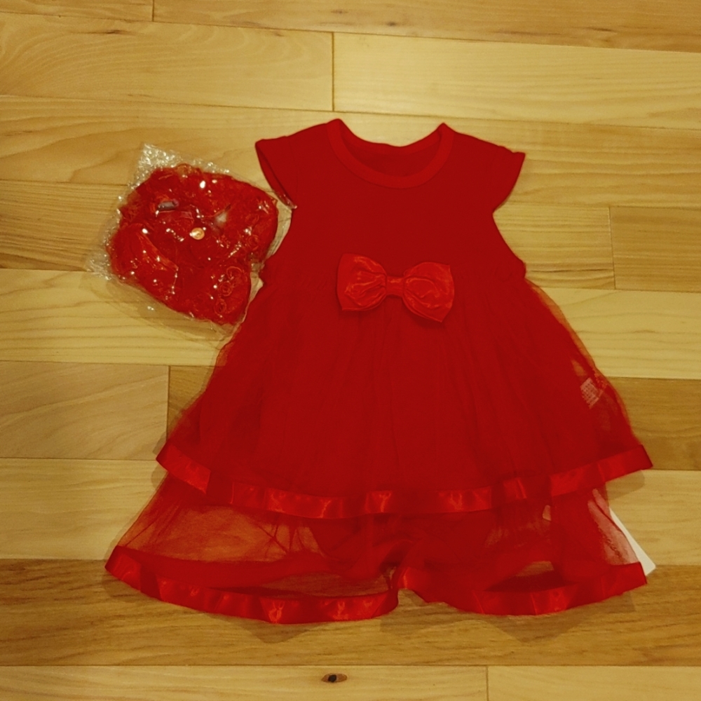 Satin lined red dress onesie 18 months with shoes